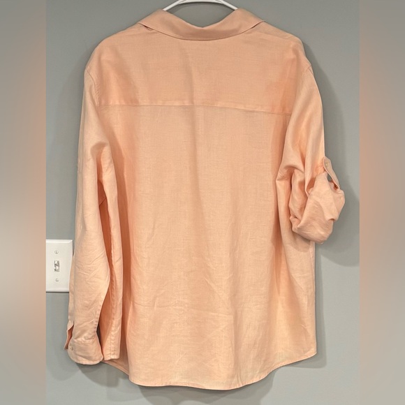 LAUREN by RALPH LAUREN Peach Linen CONVERTIBLE Button Down Blouse Shirt 2X - Picture 6 of 8